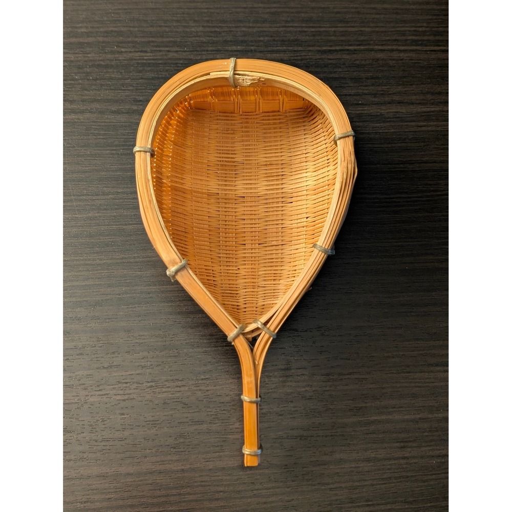 Vintage Hand Woven Bamboo Scoop Basket Teardrop Shape Natural Wood Decor‎